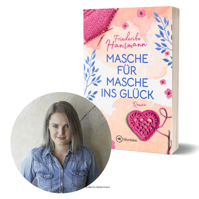 Foto von Friederike Hansmann mit Buch im Hintergrund Foto von Friederike Hansmann mit Buch im Hintergrund